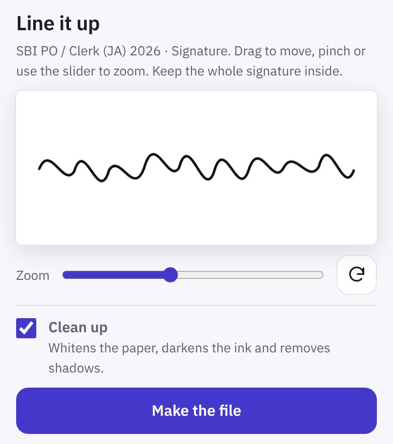 Line it up for the SBI signature: a sample signature in a wide frame with Clean up ticked